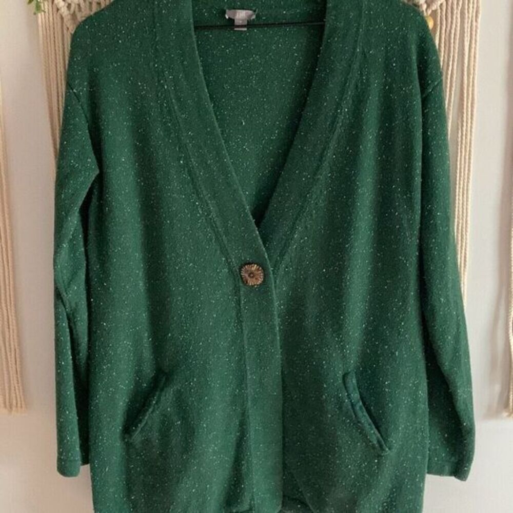 J. JILL Green Speckled Angora Blend Button Cardigan Sweater Size Medium - Picture 2 of 11